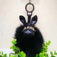 MCM Rabbit Charm with Fox Fur In Visetos Black