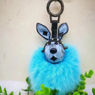 MCM Rabbit Charm with Fox Fur In Visetos Washed Blue