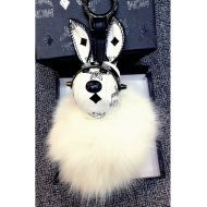 MCM Rabbit Charm with Fox Fur In Visetos White