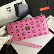 MCM Large Heritage Zip Around Wristlet Wallet In Visetos Pink