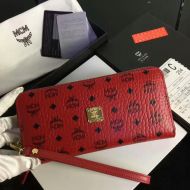 MCM Large Heritage Zip Around Wristlet Wallet In Visetos Red