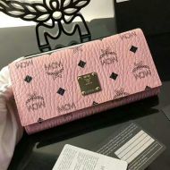 MCM Large Heritage Trifold Zip Wallet In Visetos Light Pink