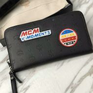 MCM Large Zip Around Wallet with Wrist In Victory Patch Visetos Black