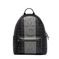 MCM Medium Stark Logo Stripe Backpack In Visetos Black
