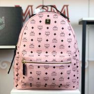 MCM Medium Stark Backpack with Studded Zipper In Visetos Light Pink