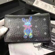 MCM Medium Rabbit Trifold Wallet In Visetos Black