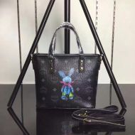 MCM Mini Anya Top Zip Shopper Tote In Rabbit Visetos Black