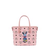 MCM Mini Anya Top Zip Shopper Tote In Rabbit Visetos Light Pink