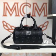 MCM Mini Essential Boston Bag In Visetos Black