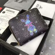 MCM Mini Rabbit Zip Around Wallet In Visetos Black