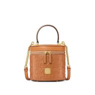 MCM Small Cylinder Crossbody In Monogram Leather Brown