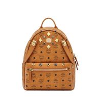 MCM Small Dual Stark Backpack In Visetos Brown