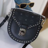 MCM Small Patricia Patty Bag In Studded Outline Visetos Black