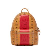 MCM Small Stark Logo Stripe Backpack In Visetos Brown