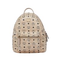 MCM Small Stark Backpack In Studded Outline Visetos Beige