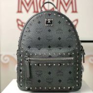 MCM Small Stark Backpack In Studded Outline Visetos Grey