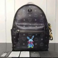 MCM Small Stark Rabbit Backpack In Visetos Black