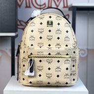 MCM Small Stark Backpack with Studded Zipper In Visetos Beige