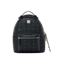 MCM Small Stark Backpack with Studded Zipper In Visetos Black
