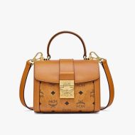 MCM Small Tracy Satchel In Visetos Brown