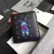 MCM Small Rabbit Zip Around Wallet In Visetos Black