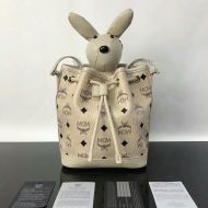 MCM Zoo Rabbit Drawstring Bag In Visetos Beige