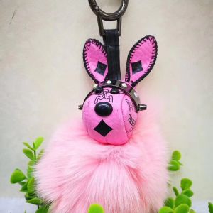 MCM Rabbit Charm with Fox Fur In Visetos Pink
