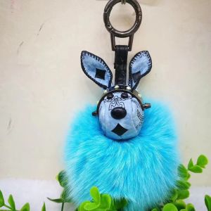MCM Rabbit Charm with Fox Fur In Visetos Washed Blue