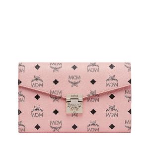 MCM Large Patricia Continental Crossbody Wallet In Visetos Light Pink