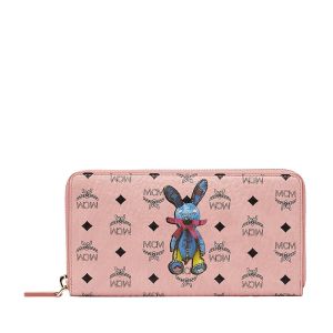MCM Large Rabbit Zip Around Wallet In Visetos Light Pink