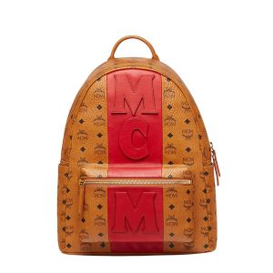 MCM Medium Stark Logo Stripe Backpack In Visetos Brown