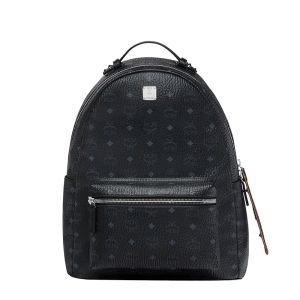 MCM Medium Stark Backpack with Studded Zipper In Visetos Black