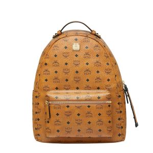 MCM Medium Stark Backpack with Studded Zipper In Visetos Brown