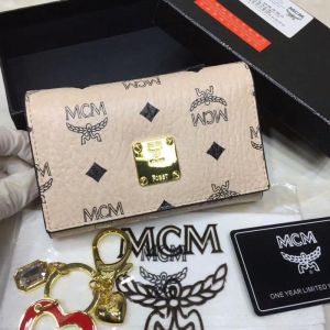 MCM Medium Heritage Trifold Wallet In Visetos Beige