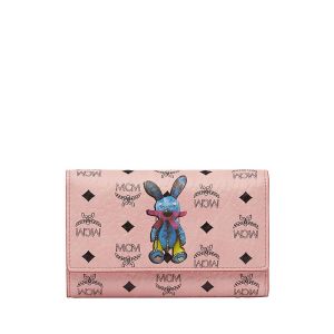 MCM Medium Rabbit Trifold Wallet In Visetos Light Pink
