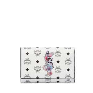 MCM Medium Rabbit Trifold Wallet In Visetos White