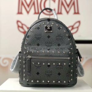 MCM Mini Stark Backpack In Studded Outline Visetos Grey