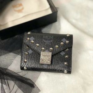 MCM Small Patricia Trifold Wallet In Studded Outline Visetos Black