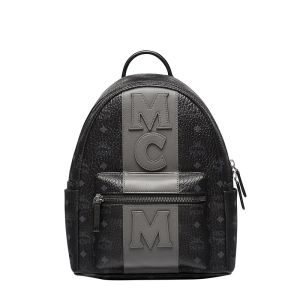 MCM Small Stark Logo Stripe Backpack In Visetos Black