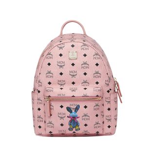 MCM Small Stark Rabbit Backpack In Visetos Light Pink