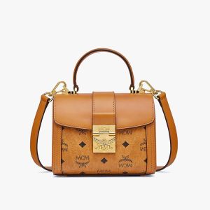 MCM Small Tracy Satchel In Visetos Brown