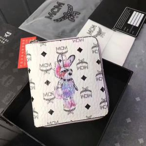 MCM Small Rabbit Zip Around Wallet In Visetos White
