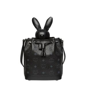 MCM Zoo Rabbit Drawstring Bag In Visetos Black
